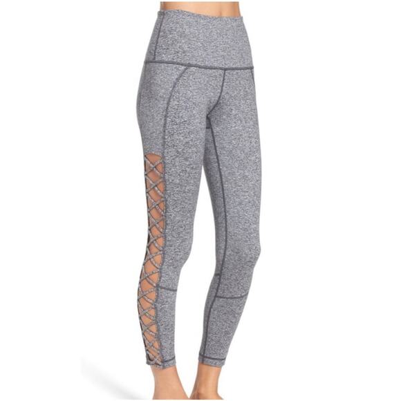 Zella Lace It Up Crop Leggings High Waist Midi Gray Heathered Womens Small - Picture 2 of 12